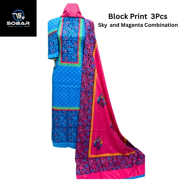 Block Print 3pcs Purple and Brown Combination - Image 3