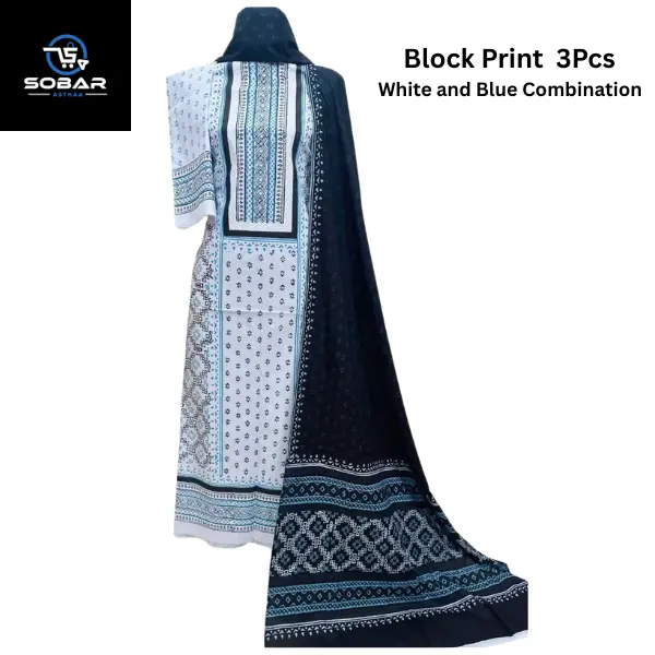 Block Print 3pcs Purple and Brown Combination - Image 4