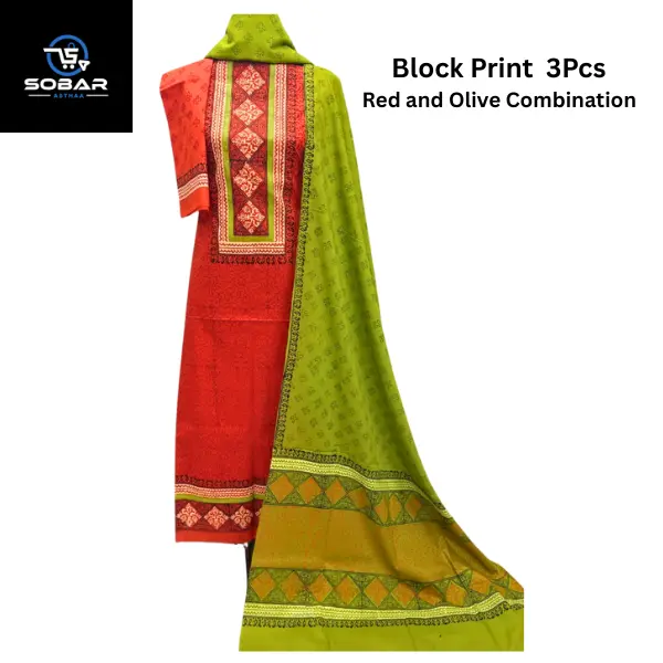 Block Print 3pcs Purple and Brown Combination - Image 2